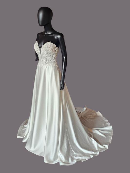 Sweetheart Beaded Satin Wedding Gown - Rebecca Ingram