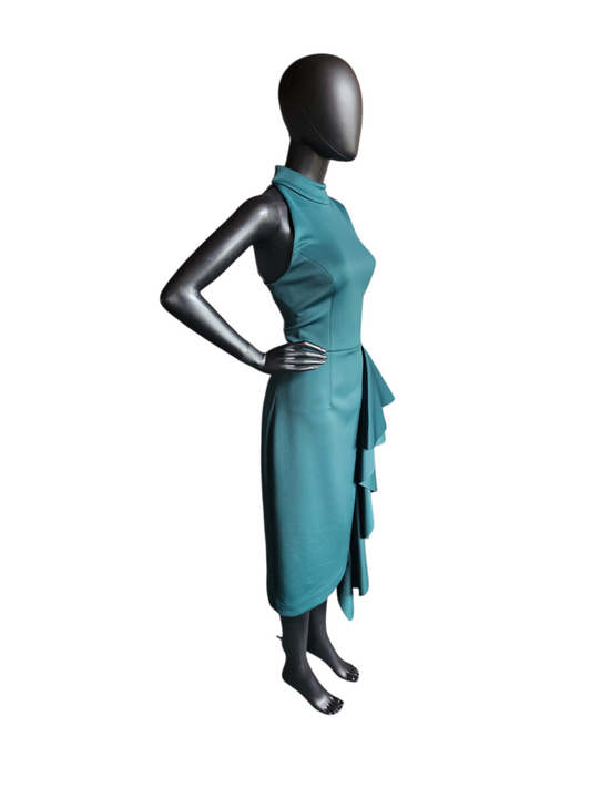 Green Neoprene Halter Side Flair Cocktail Dress - Eliza J