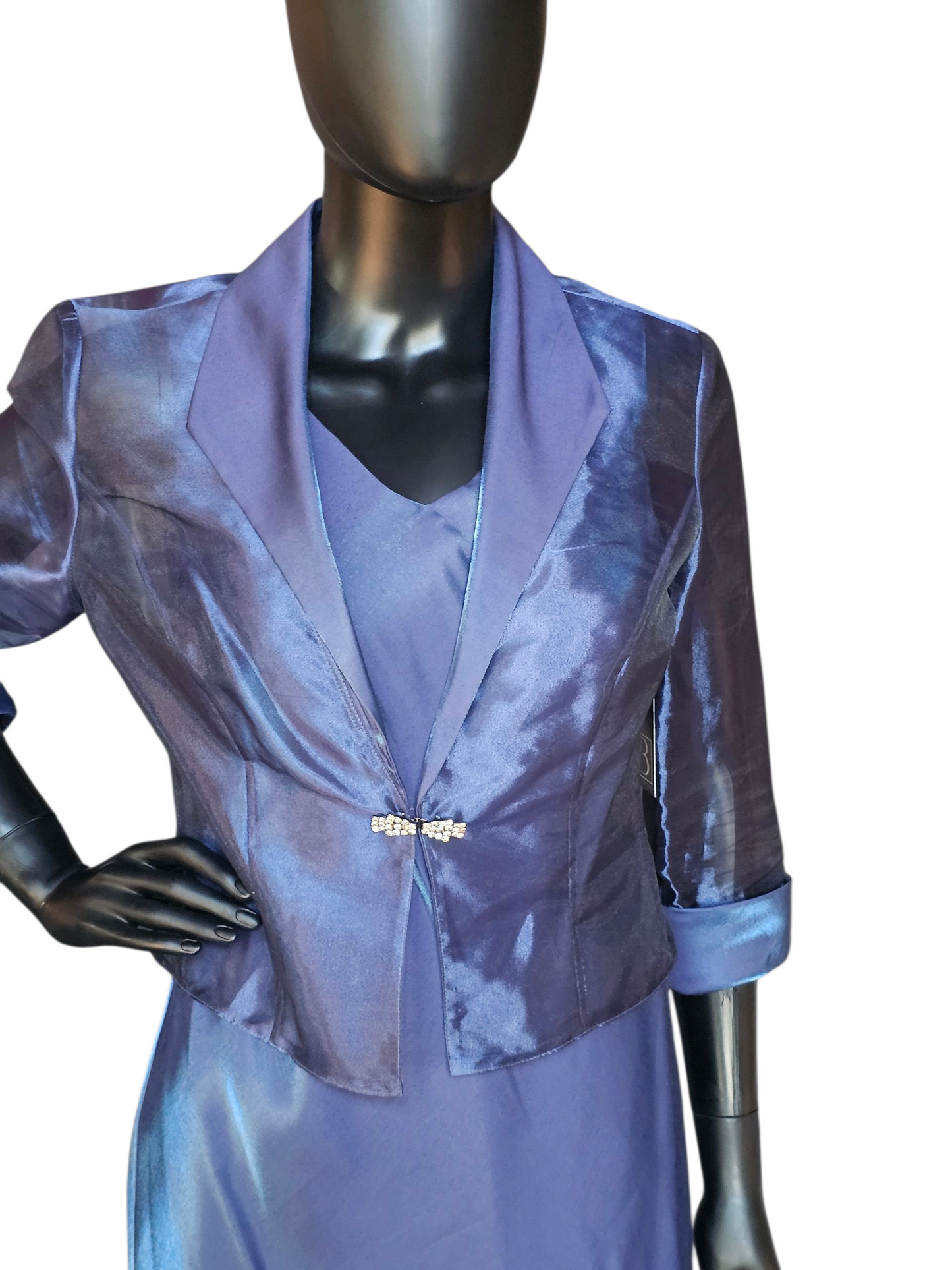 Iridescent Blue Sheath Formal Dress W/Jacket - Alex Evening - Petite