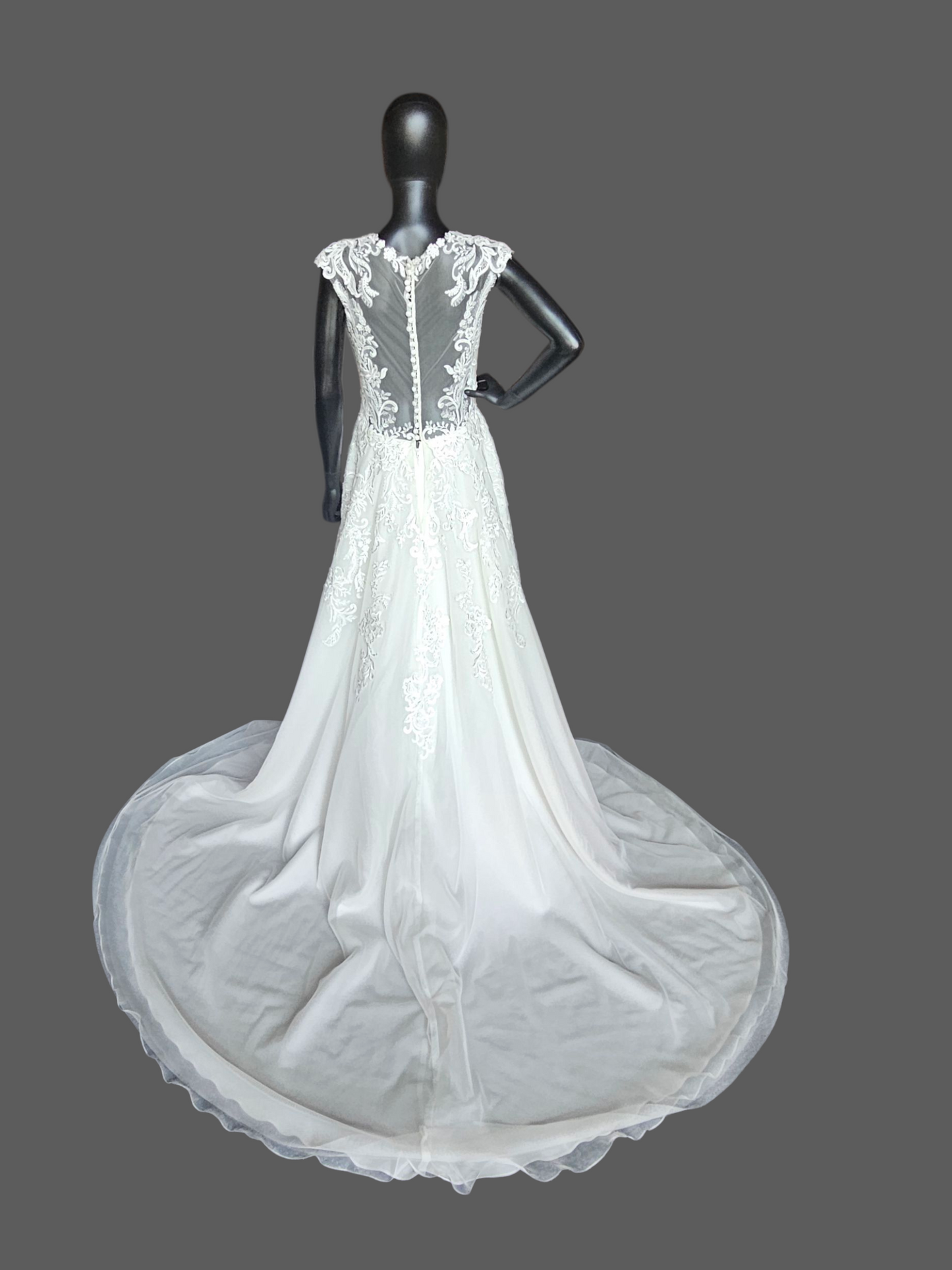 Ivory Illusion Cap Sleeve A-Line Net Wedding Gown - Mori Lee