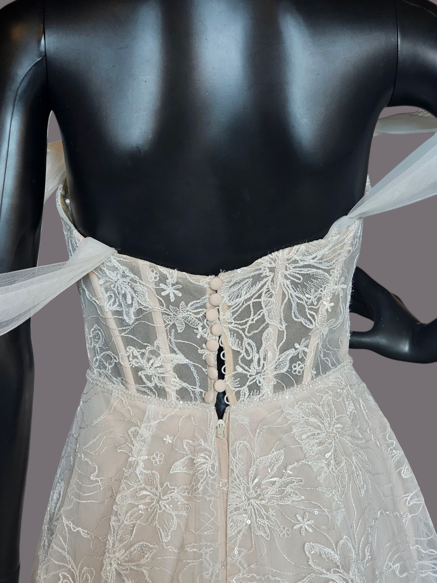 Natural Waist Off Shoulder Vintage Rose Embroidered Wedding Gown