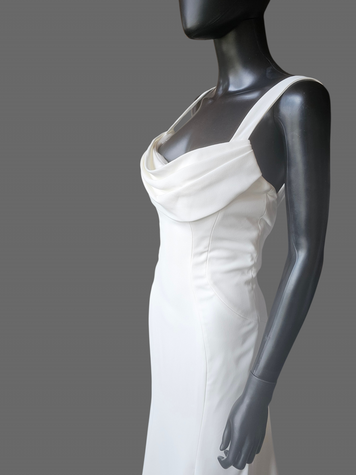 Ivory Crepe Wide Strap Cowl Fit/Flare Minimalist Wedding Gown - Maggie Sottero
