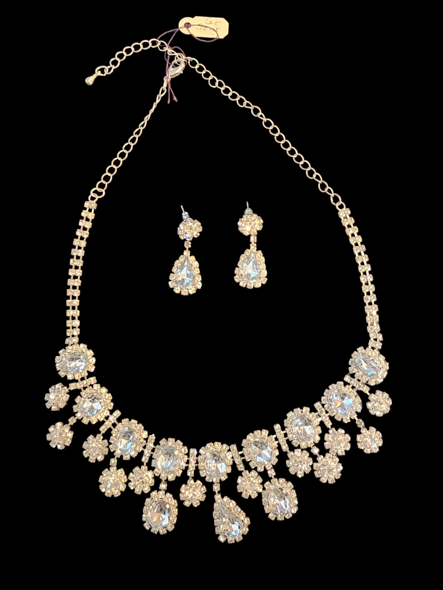Large White Crystal Cluster Necklace/Earring Set