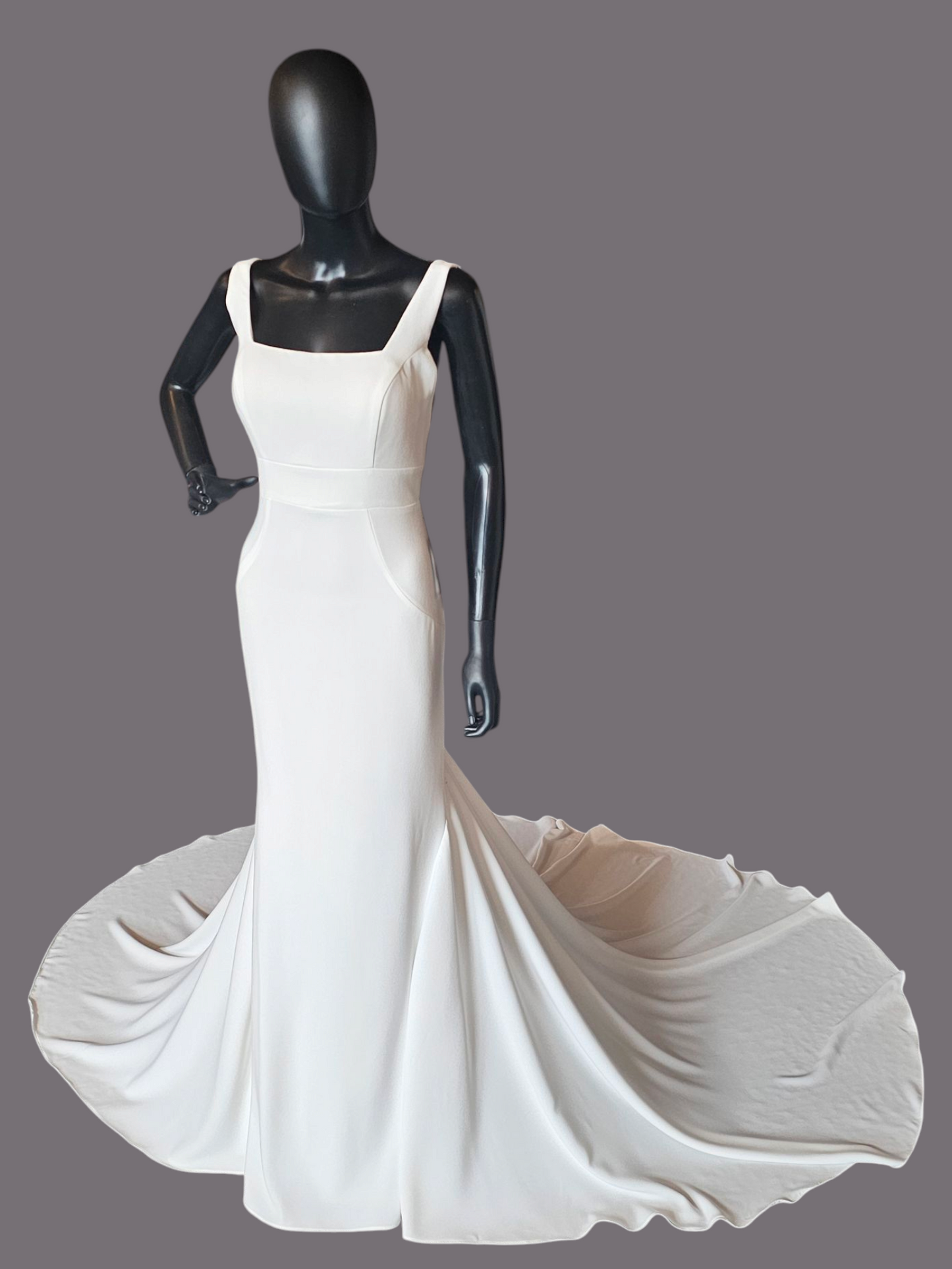 Ivory Crepe Fit/Flare Square Neck Wedding Gown - Mori Lee