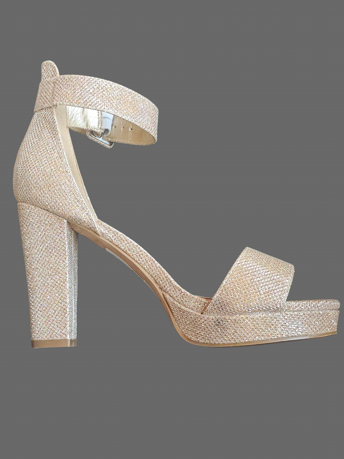 Rose Gold Platform Ankle Strap Heel Shoe