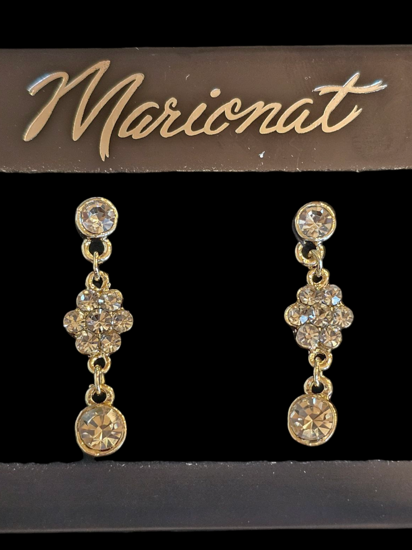 Gold/Crystal Simple Floral Drop Earring - Marionat