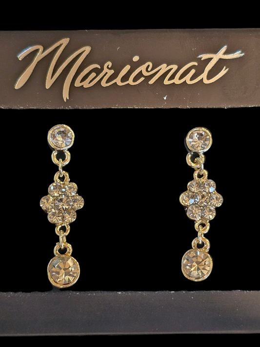 Gold/Crystal Simple Floral Drop Earring - Marionat
