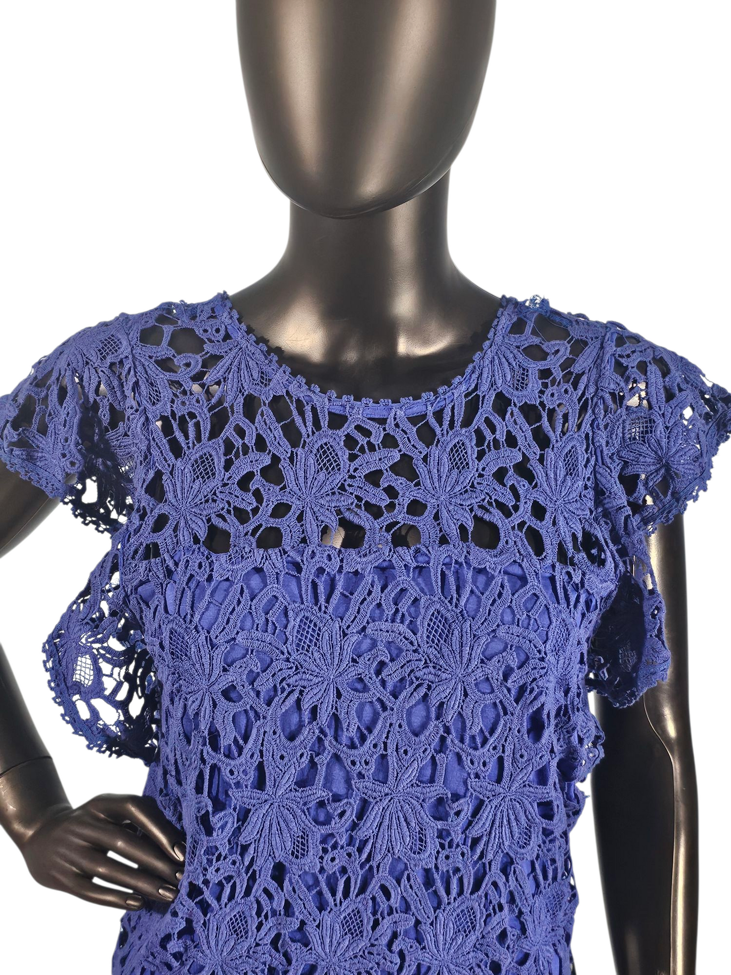 Royal Blue Cotton Lace Flutter Sleeve Mid Dress - NWT - Velvet by Graham & Spencer