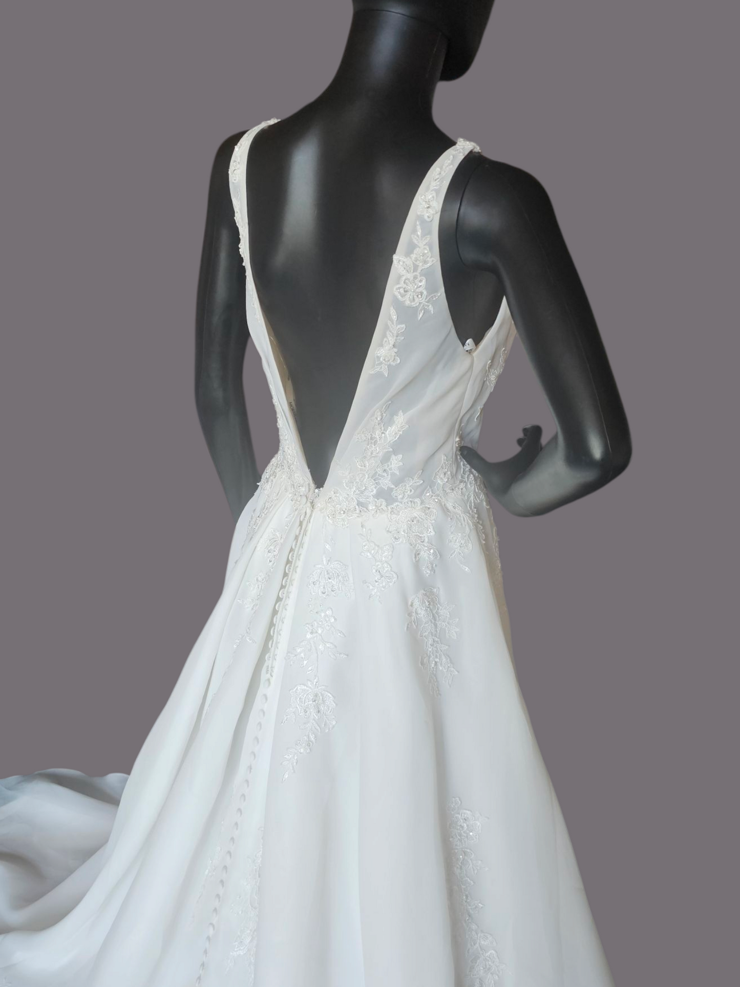 V-Neck Illusion Full Skirt Wedding Gown  - Madeline Gardner