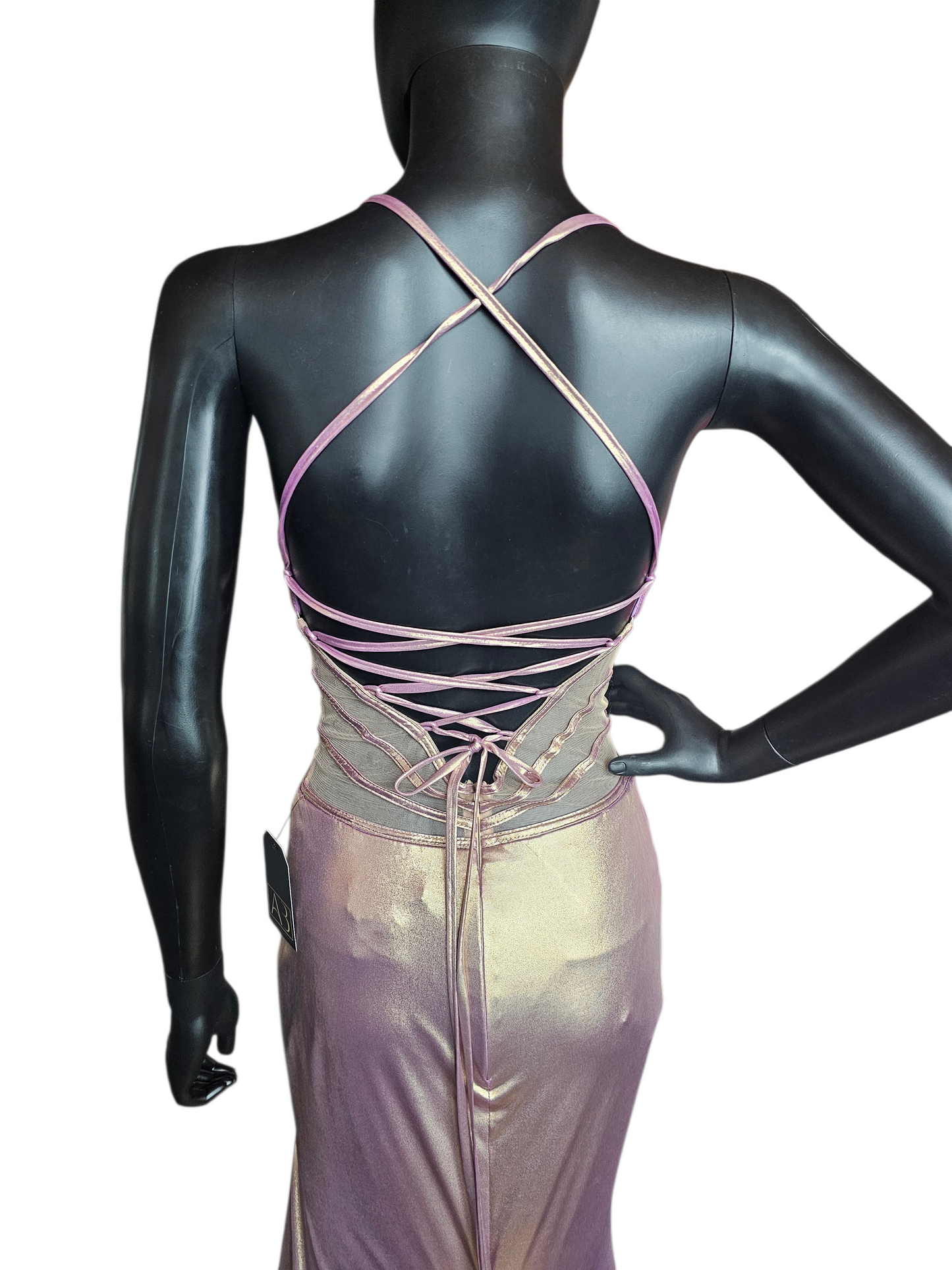 Rose Gold Iridescent Stretch Plunge Prom/Party Dress - Sparkle