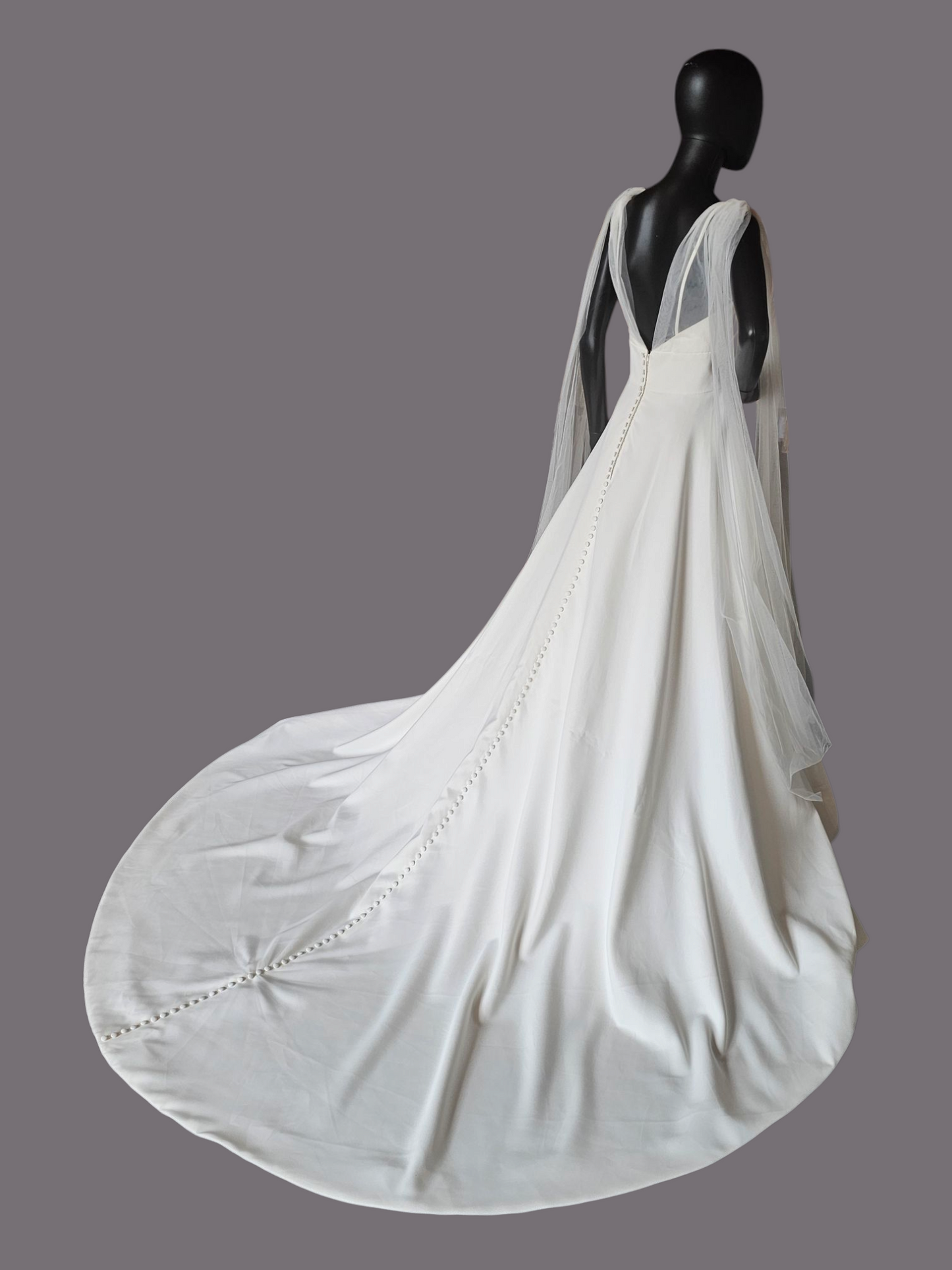 Plunge V-Neck Tulle Arm Detail Wedding Gown - Amy & Eve