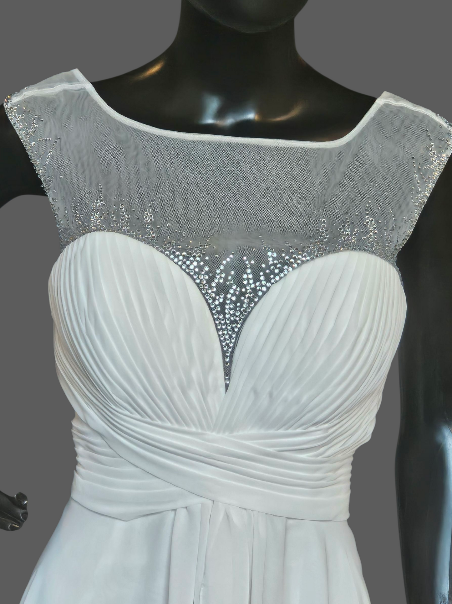 Ivory Chiffon Illusion Sparkle V-Neckline Wedding Gown - PC Marys