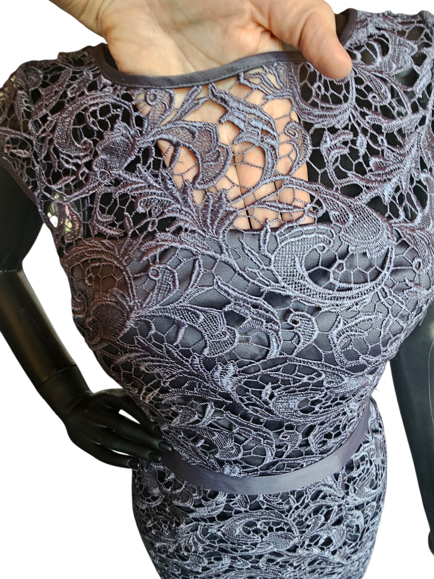 Steel Blue Open Weave Lace - Adrianna Papell