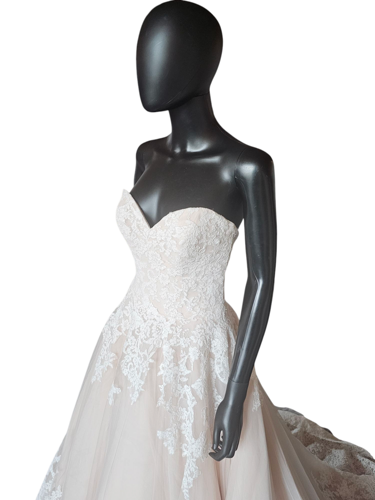 Blush/Ivory Lace Applique Ballgown Bridal Dress - Mori Lee