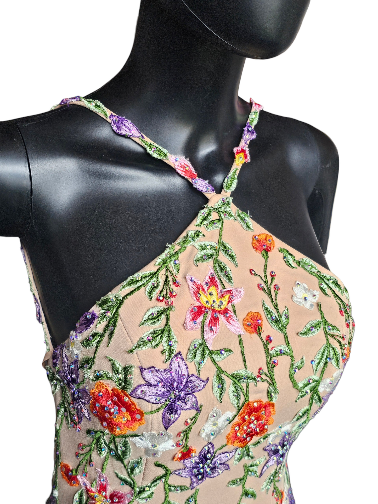 Nude/Multi Floral Halter Stretch Jersey Fit/Flare Formal Dress NWT - Jovani