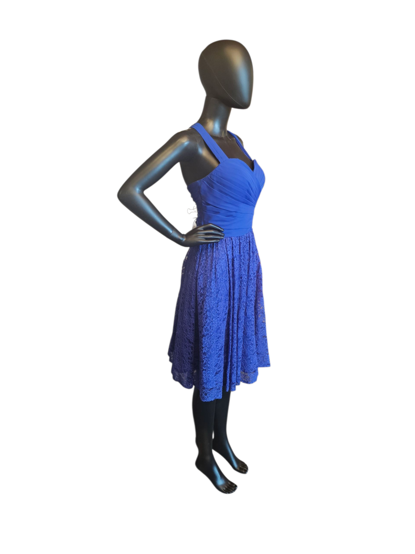Royal Blue Chiffon/Lace Halter Party Dress - Da Vinci
