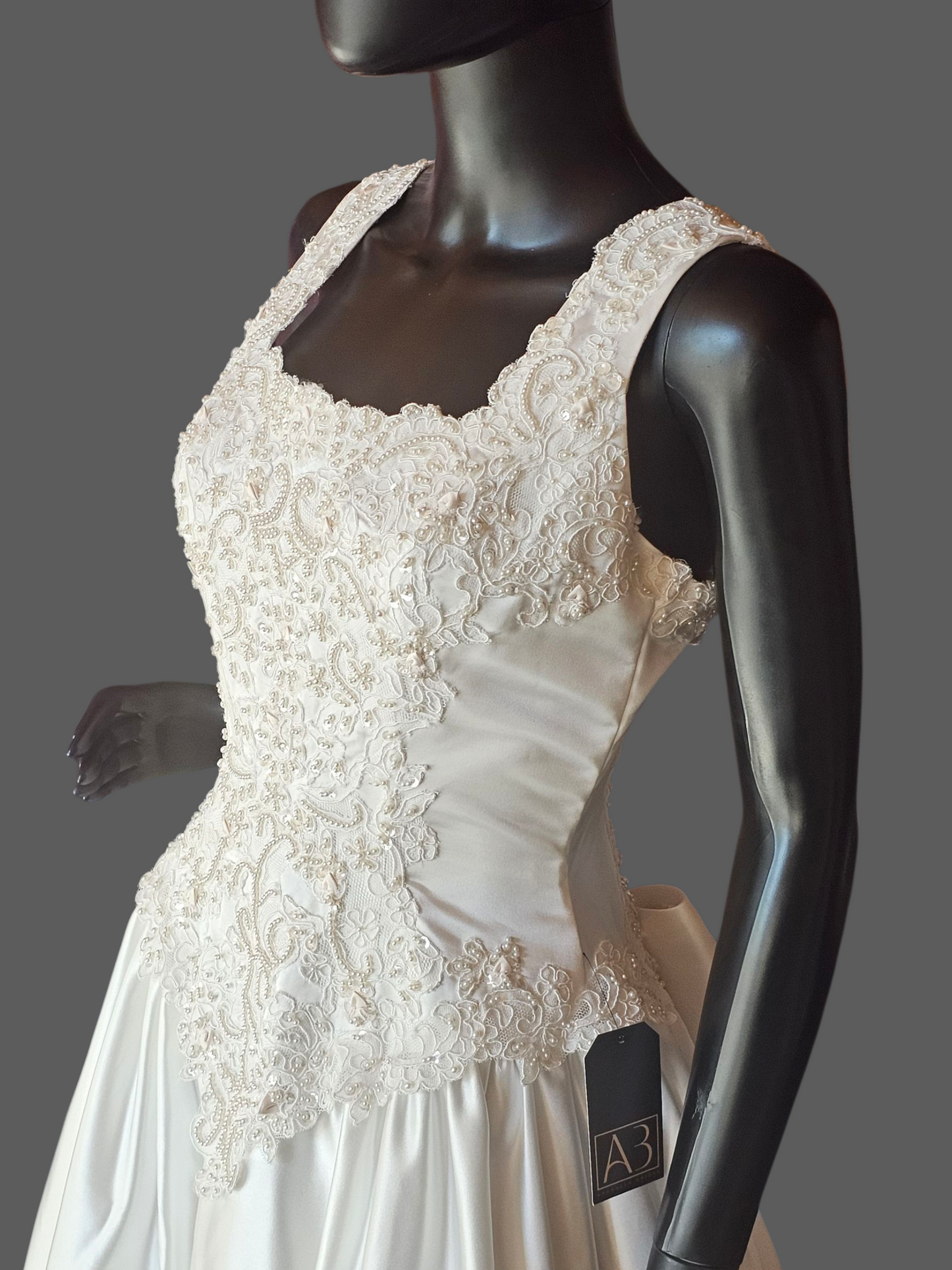 Vintage 2-Tone Square Neck Renaissance Waist Wedding Gown - Michelangelo