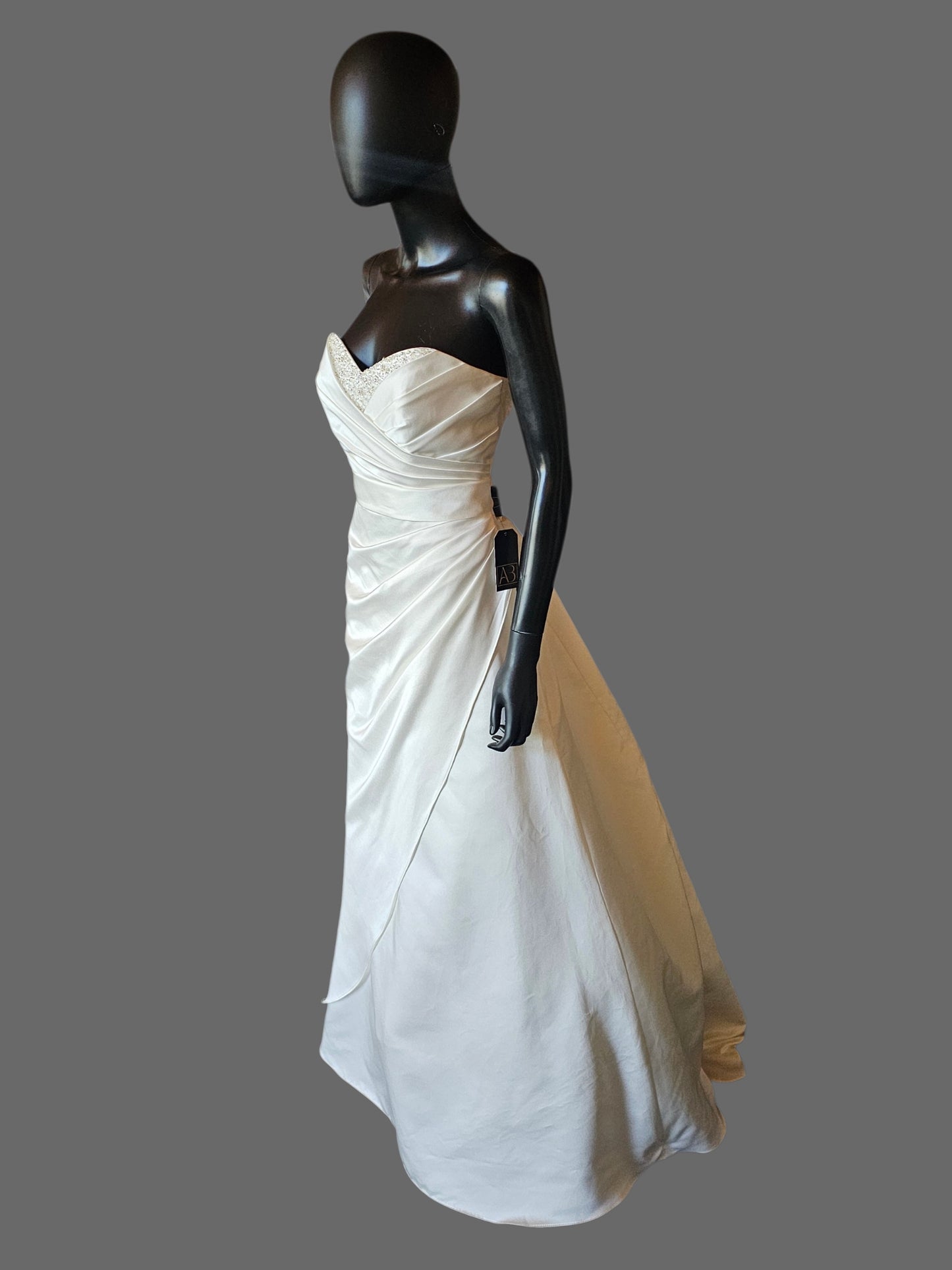 Ivory Satin Beaded V-Neck Side Sweep  - Alfred Angelo