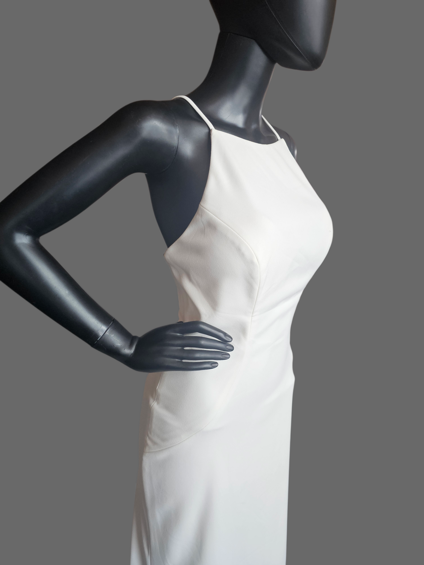 Ivory Stretch Crepe Halter Fit/Flare Minimalist Wedding Gown - Mori Lee