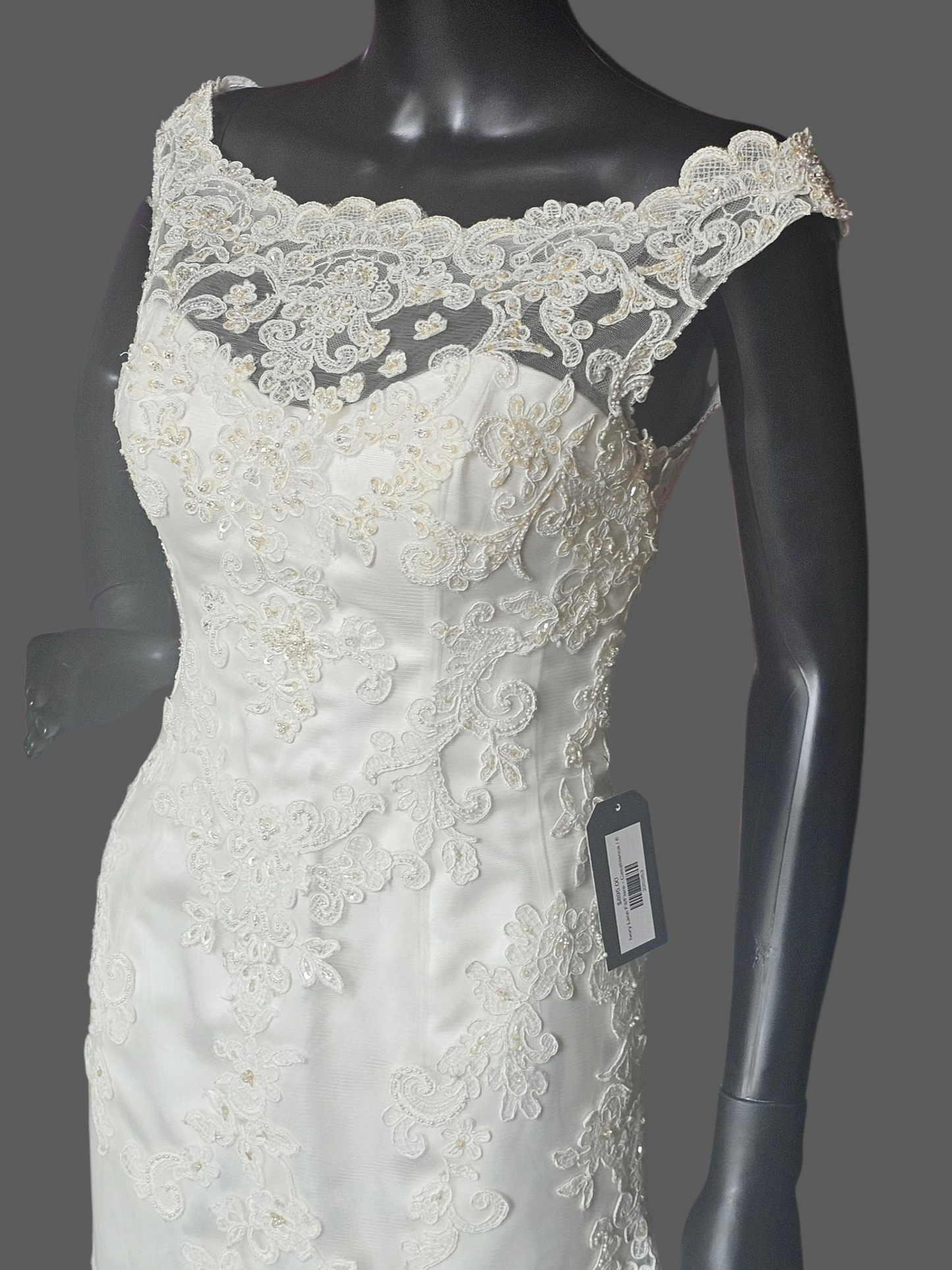 Ivory Lace Fit/Flare Bateau Neckline Wedding Gown - Casablanca
