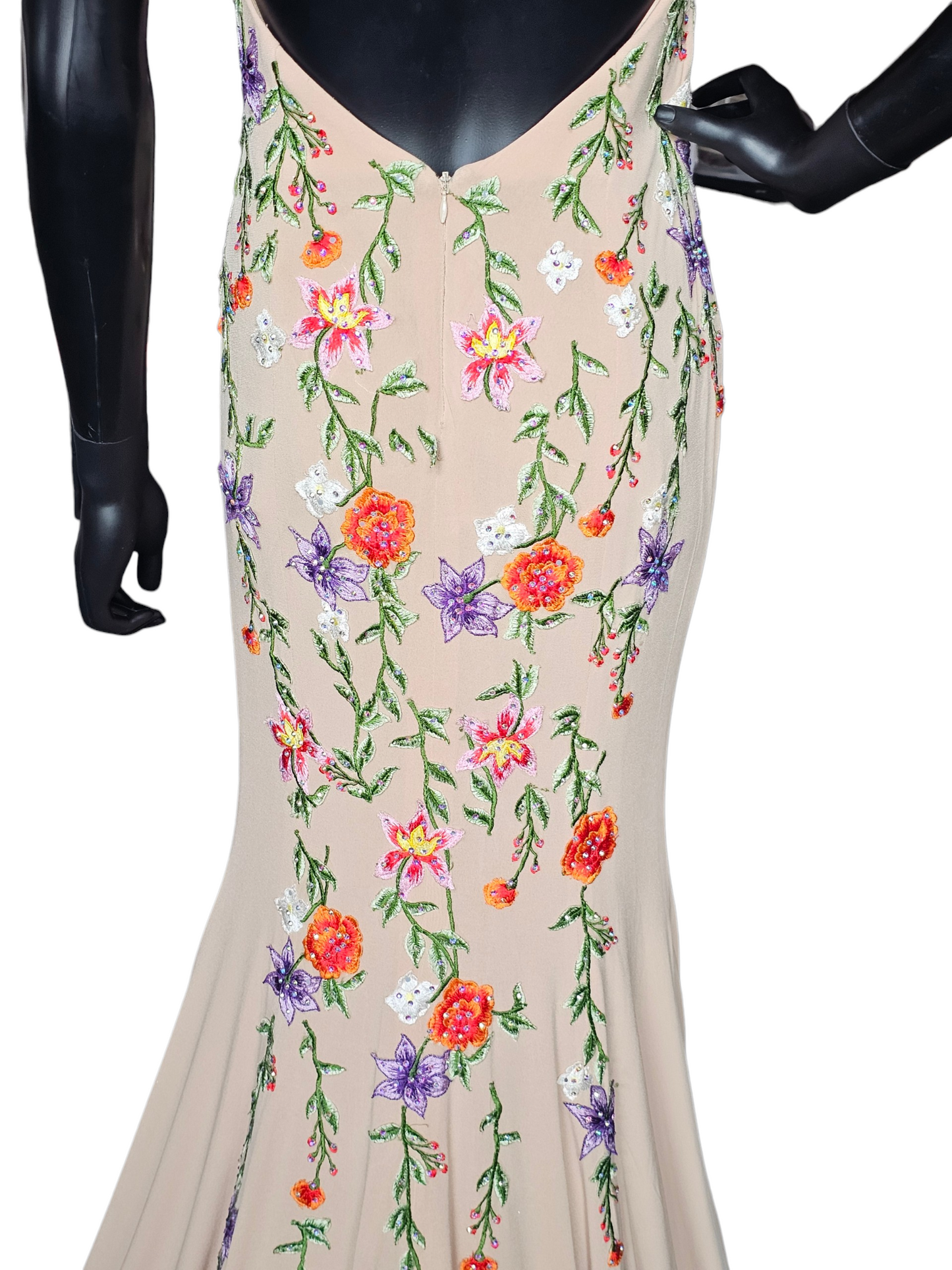 Nude/Multi Floral Halter Stretch Jersey Fit/Flare Formal Dress NWT - Jovani