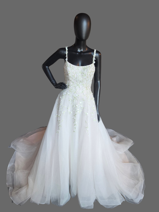 Ivory/Green Floral Sparkle A-Line Wedding Gown - Maggie Sottero