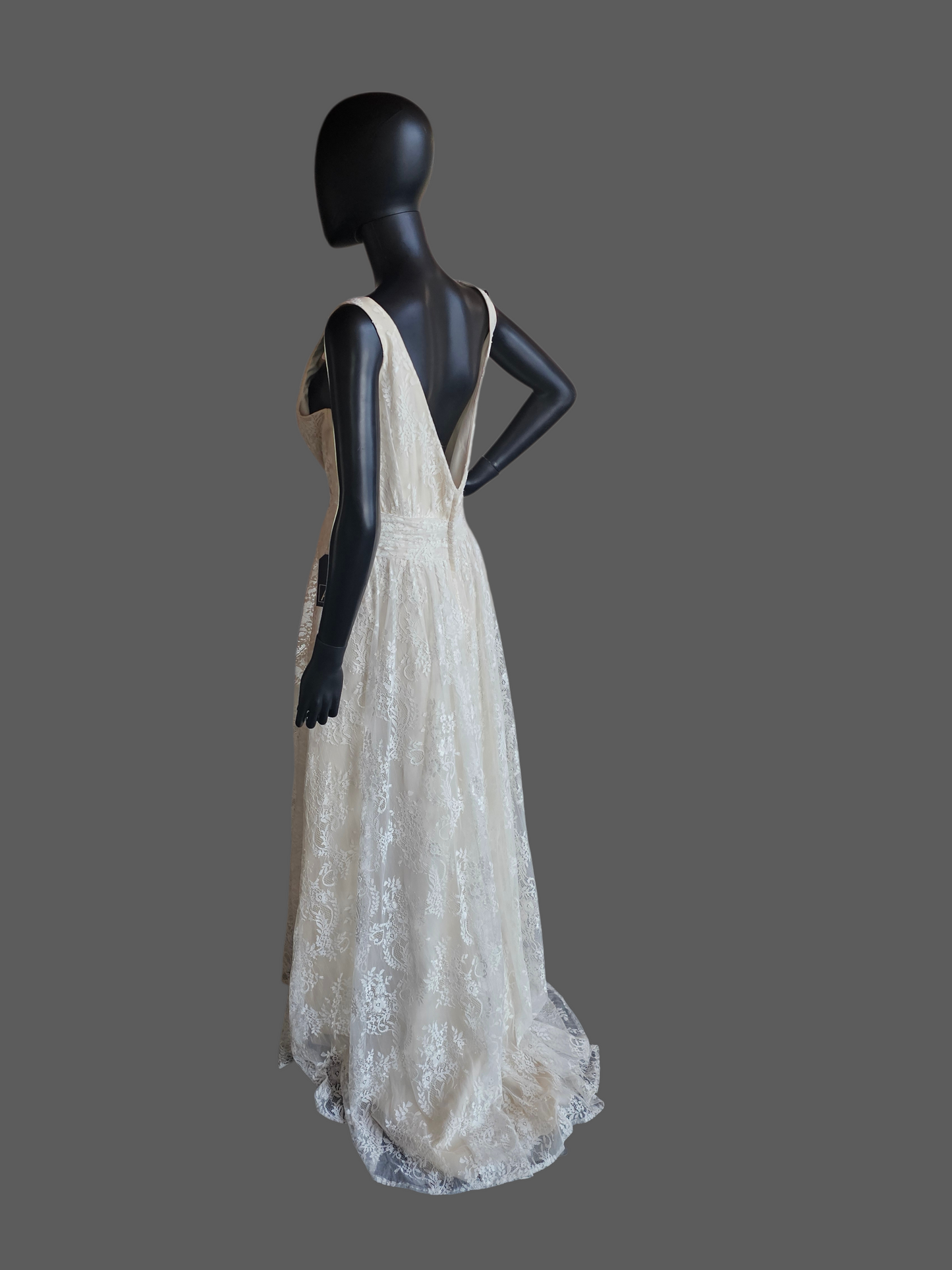 Ivory/Champagne Lace V-Neck Wedding Gown - Da Vinci