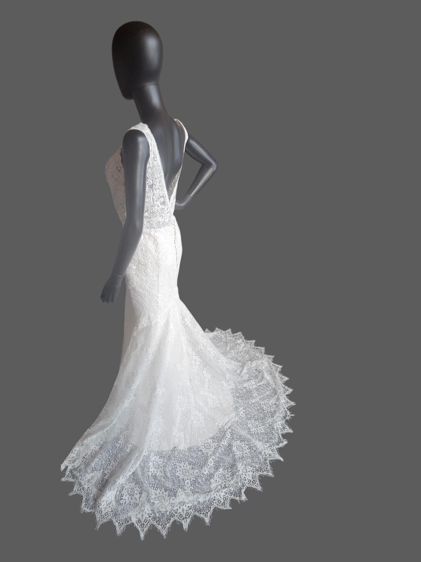 Boatneck Lace Ivory Fit/Flare Boho Wedding Gown - Lillian West