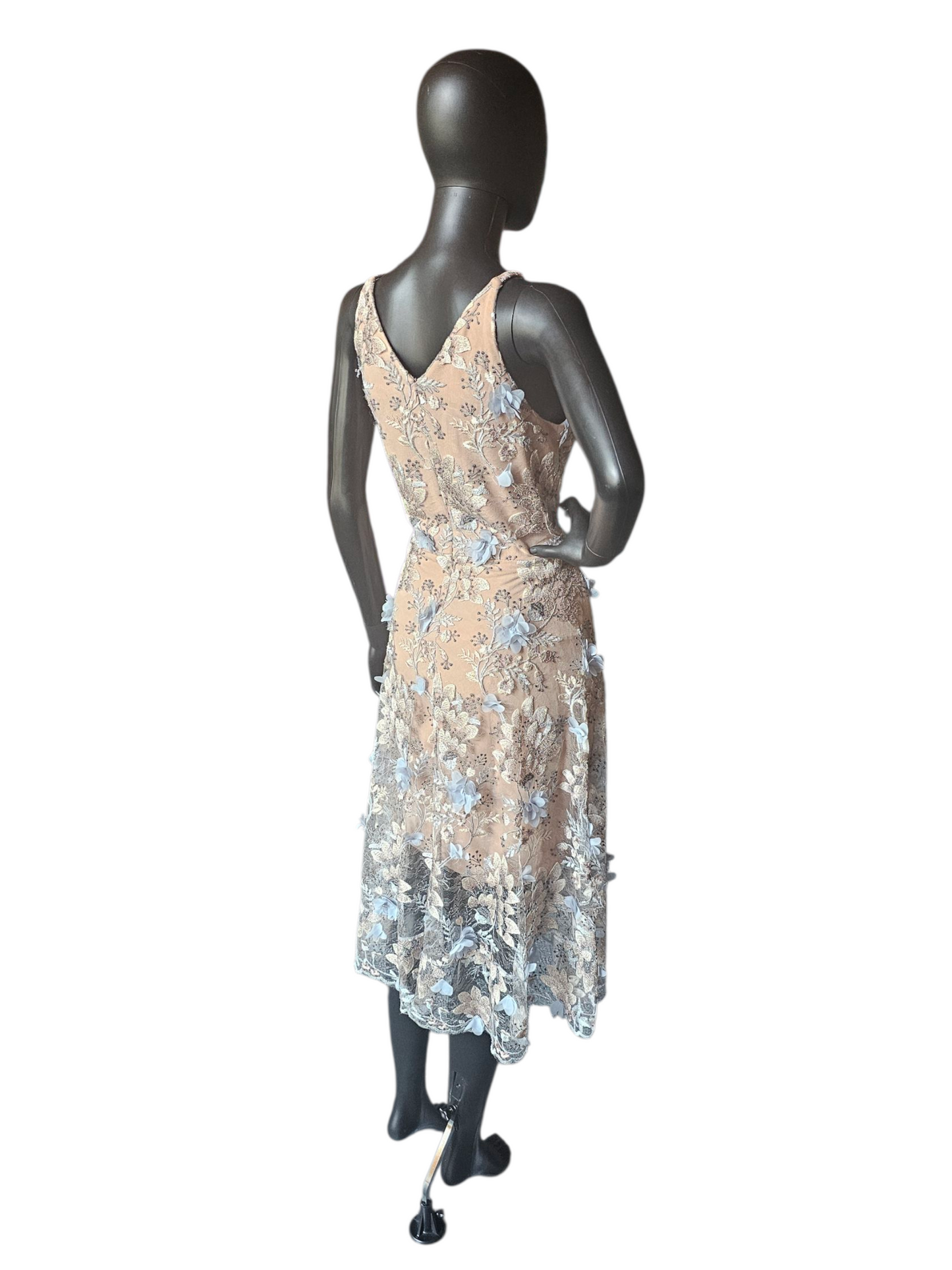 Blue/Pink/Nude 3D Floral Party Dress - Dress the Population