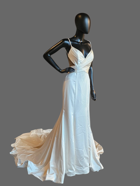 Ivory Silky Satin Cutout Sheath Wedding Gown - Wilderly