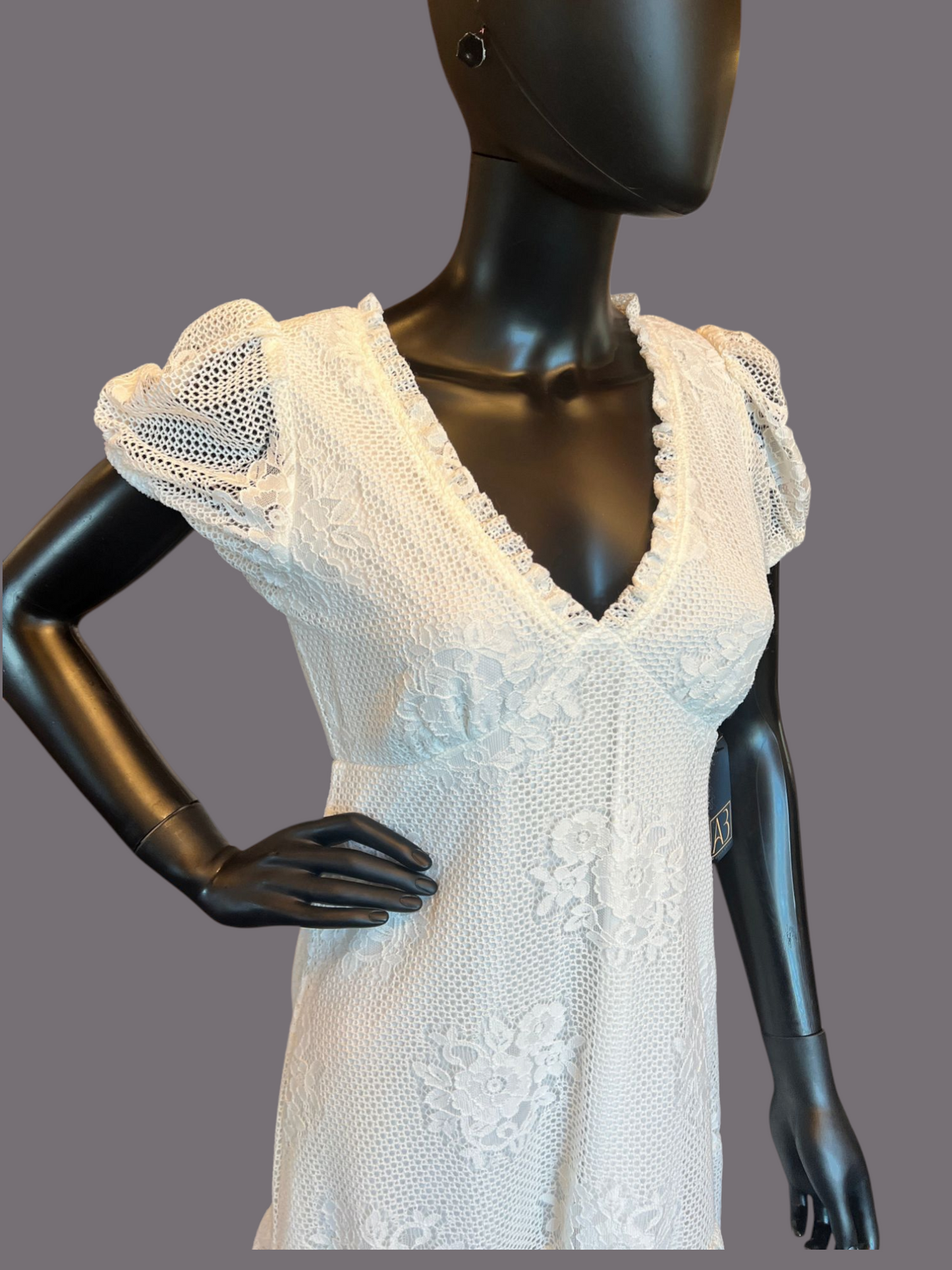 White Stretch Lace V-Neck Cap Short Sleeve Dress - NWT - Speechless