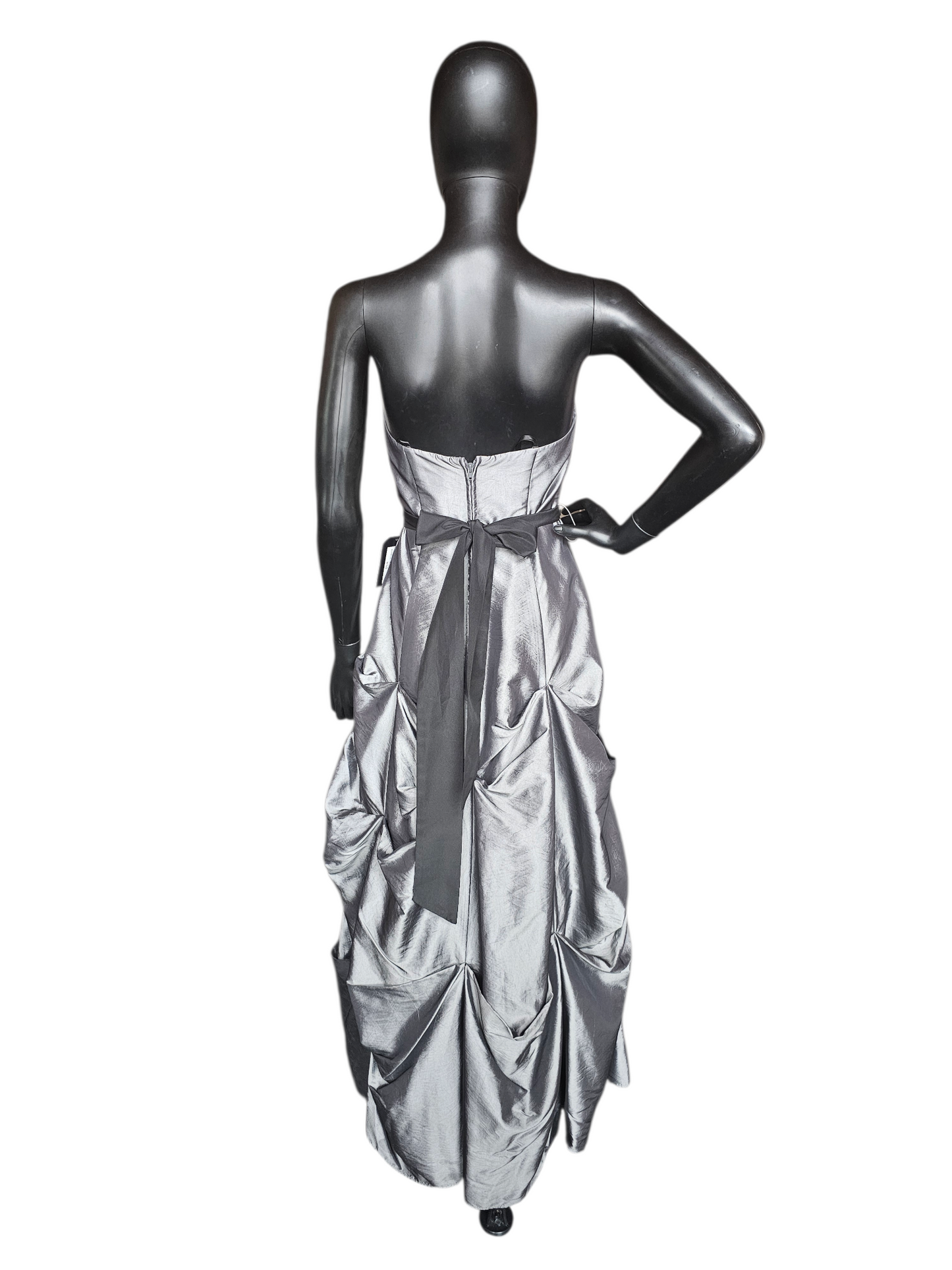 Grey Silver Tuck A-Line Full Length Formal Gown - DJ Jazz