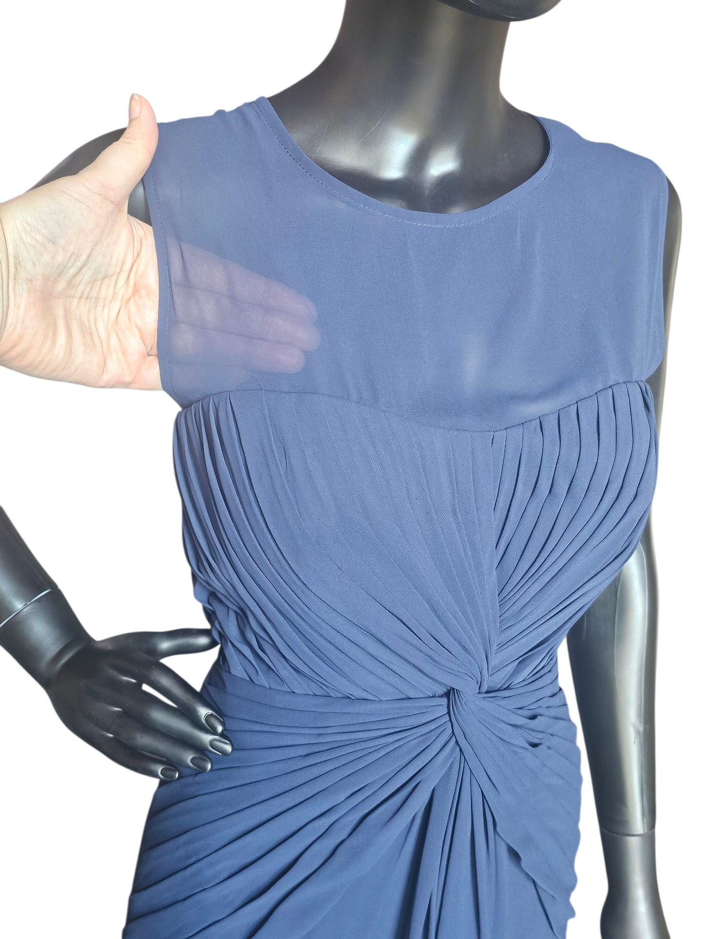 Navy Illusion Front Twist Chiffon Formal Cocktail Dress - Bill Levkoff