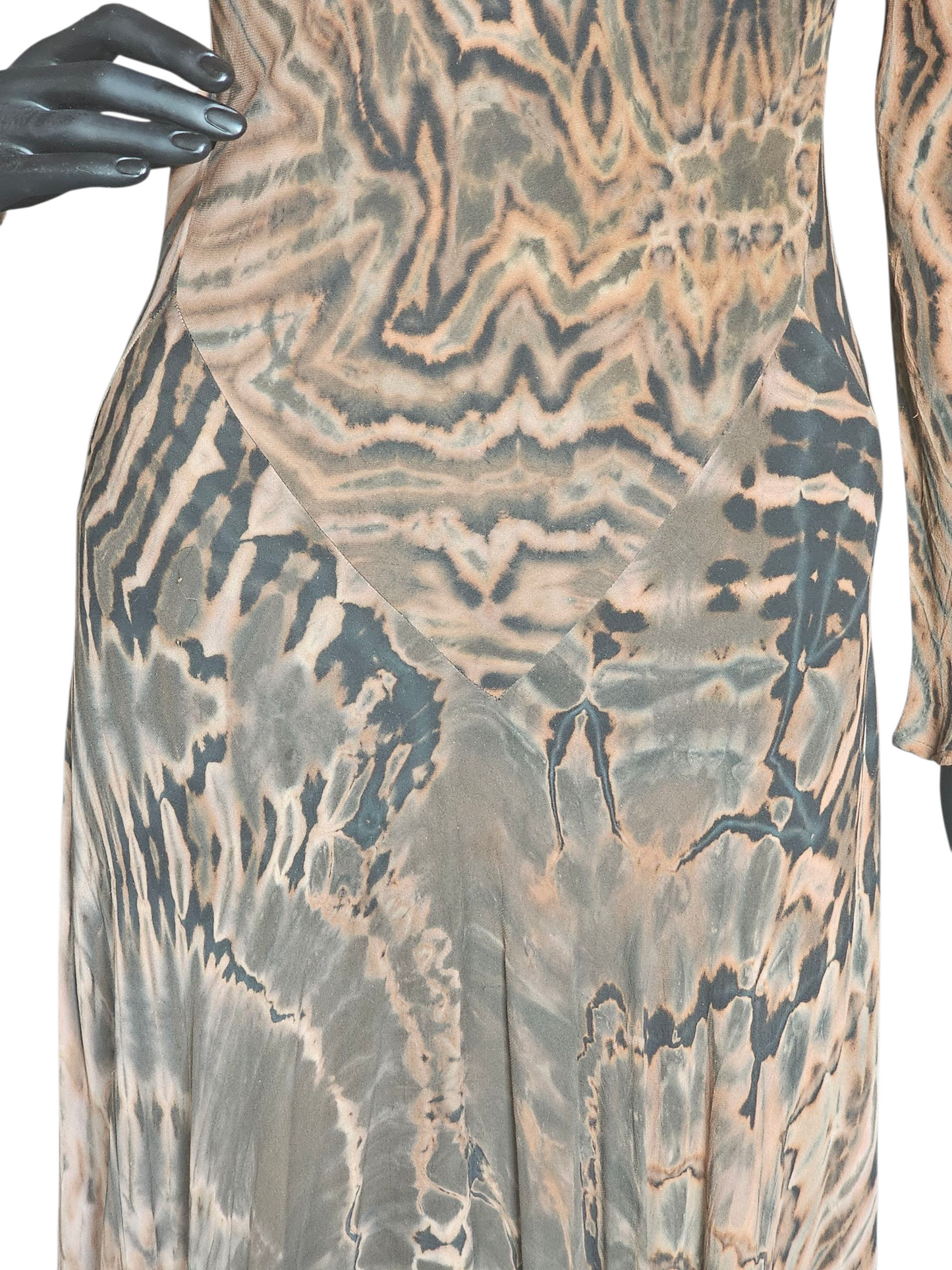 Brown/Black Shibori Silk Hand Dyed Bias Cut Maxi Swing Dress - Carter + Teri