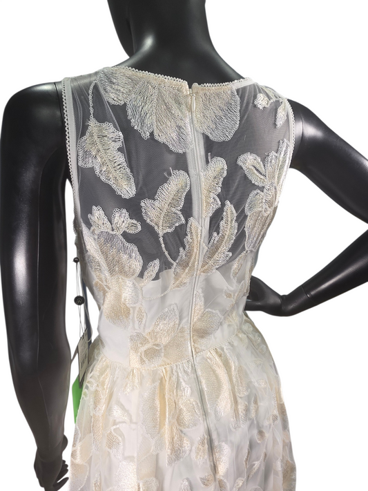 Ivory/Blush Floral Embroidered A-Line Knee Length Illusion Back & Top - Adrianna Papell