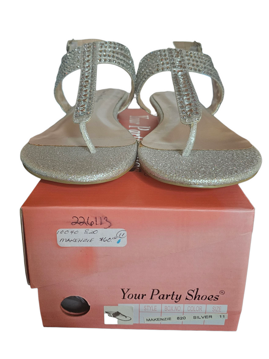 Silver Sparkle Mini-Wedge T-Strap Sandal