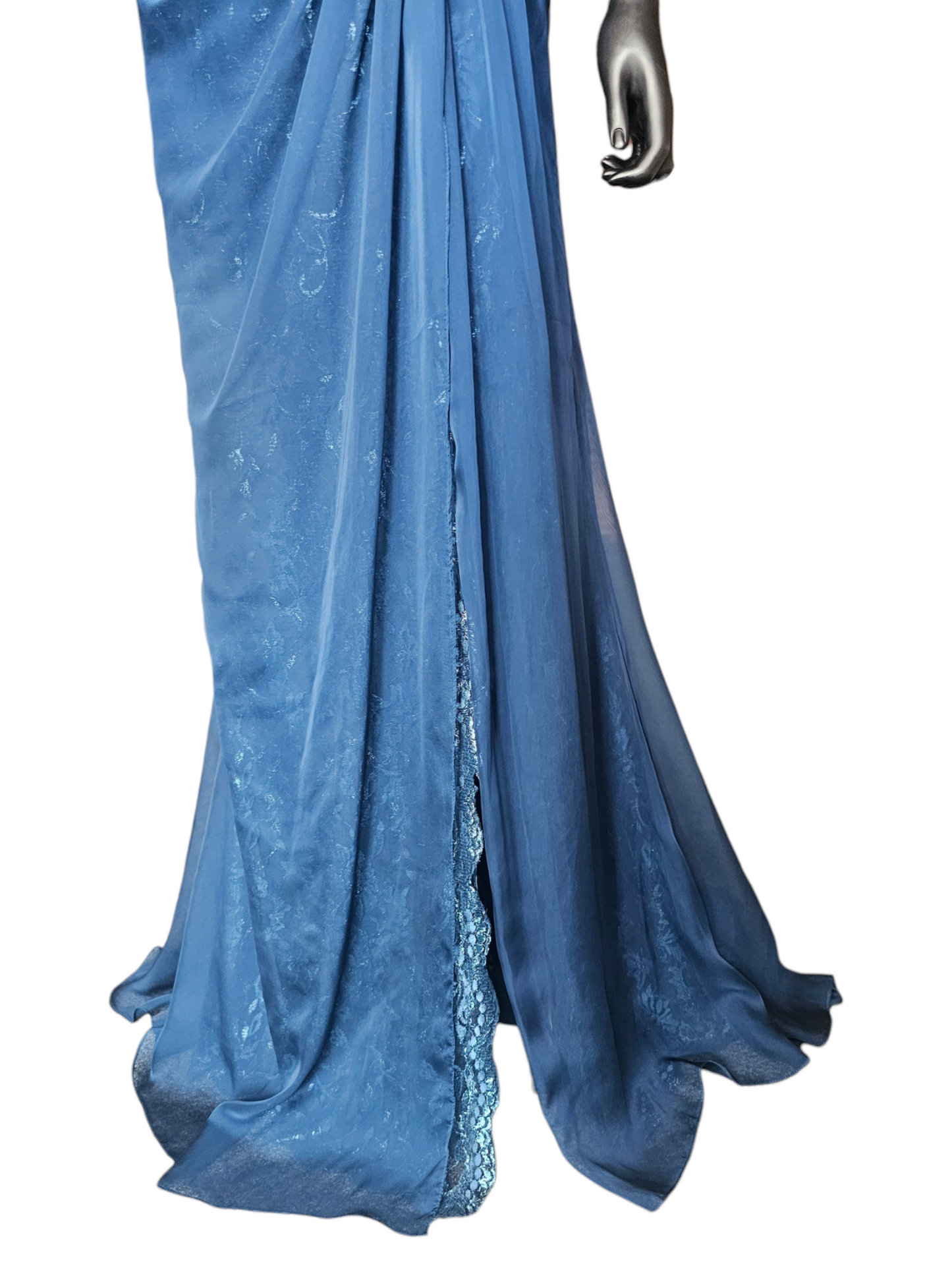 Navy Moms Dress Lace Cap Sleeve Lace Train Beaded Applica Sweetheart Neck  - Feriani Couture