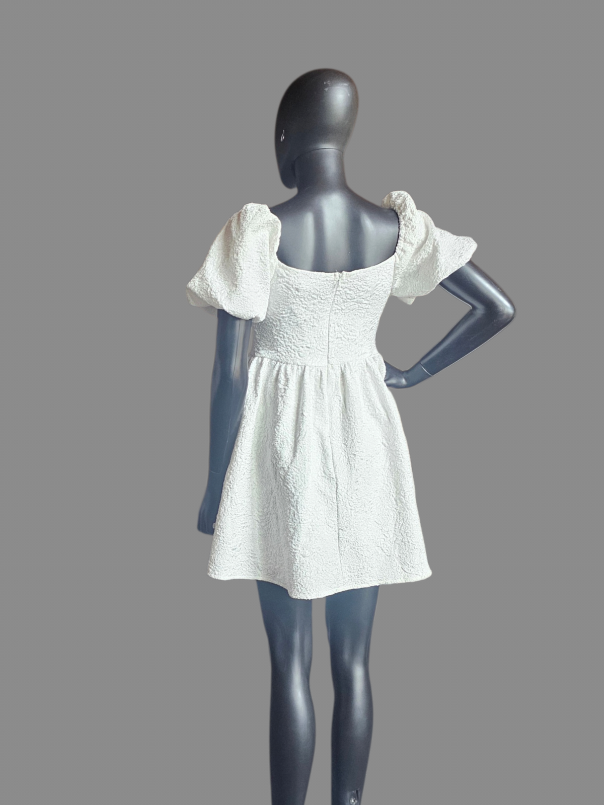 White Crushed Puff Sleeve Babydoll Homecoming Dress - She+Sky
