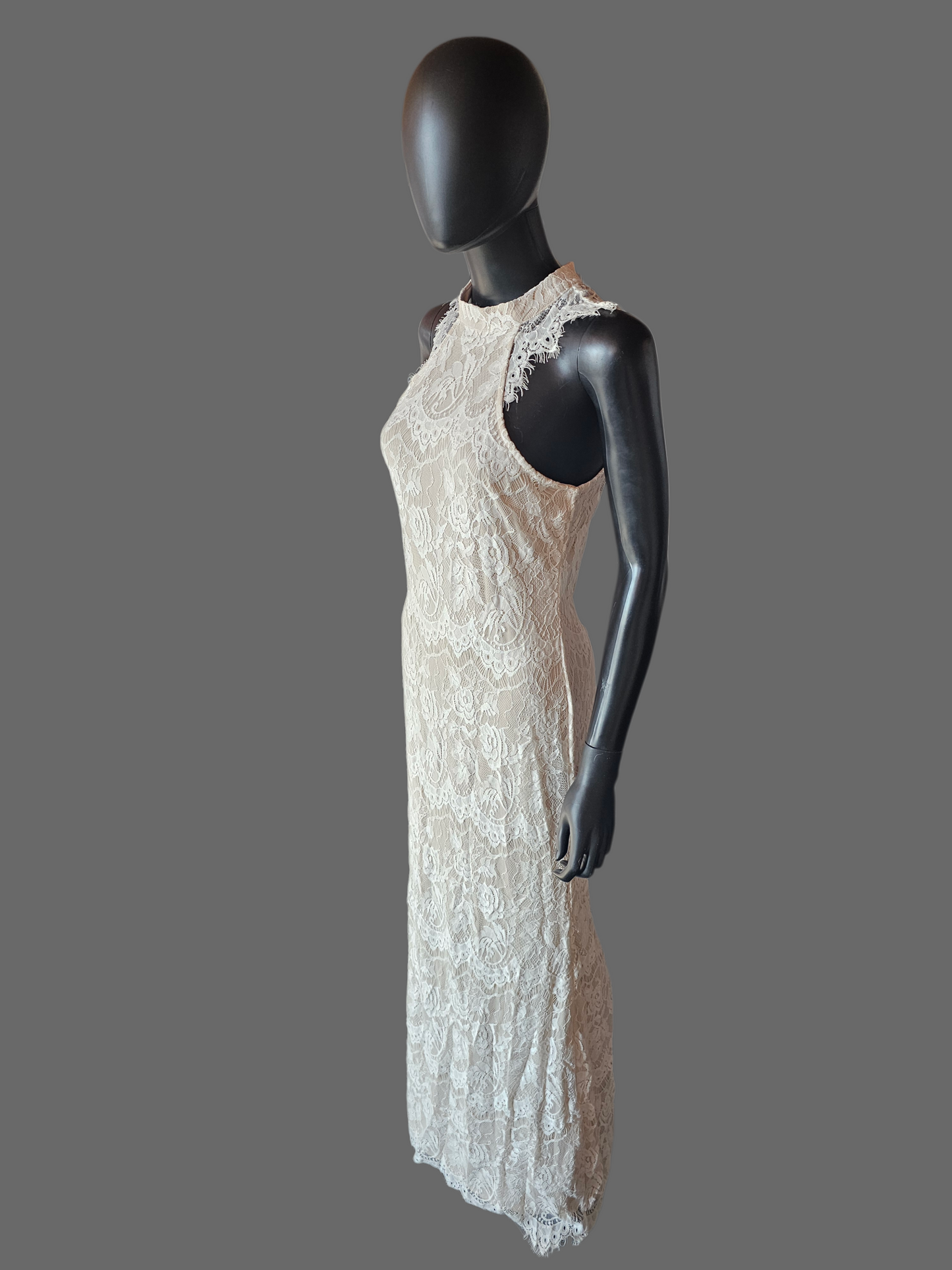 Ivory/Nude Fitted Lace Halter Maxi Dress - Southern Fried Chic NWT