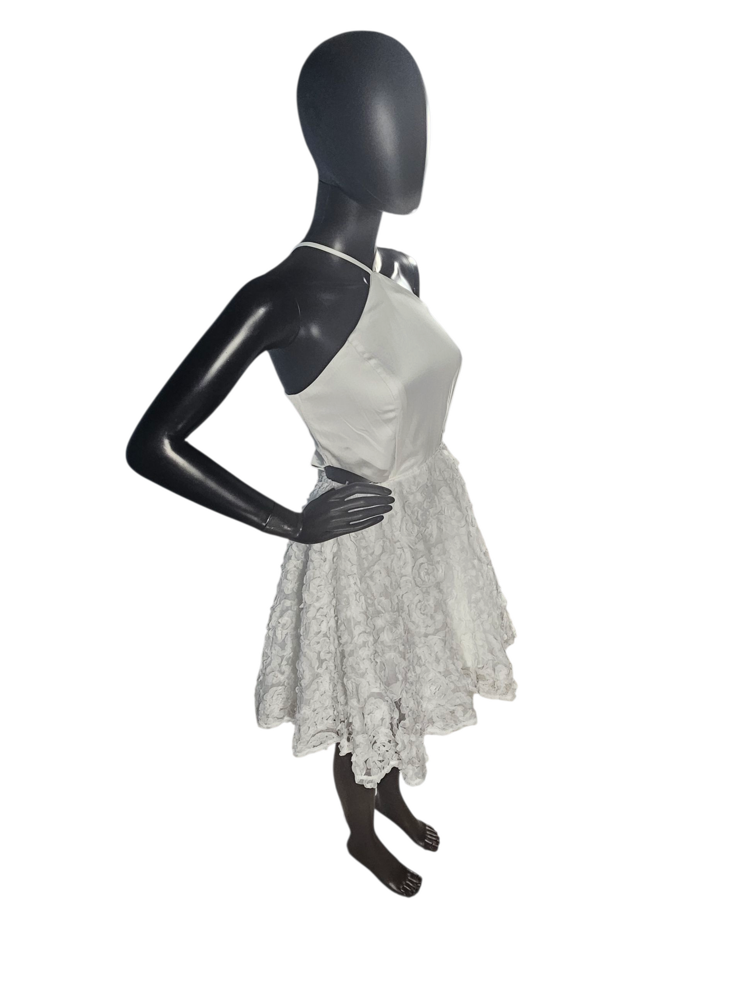 Short White Satin Halter Organza Flower Party Dress - NWT - Fashion Nova
