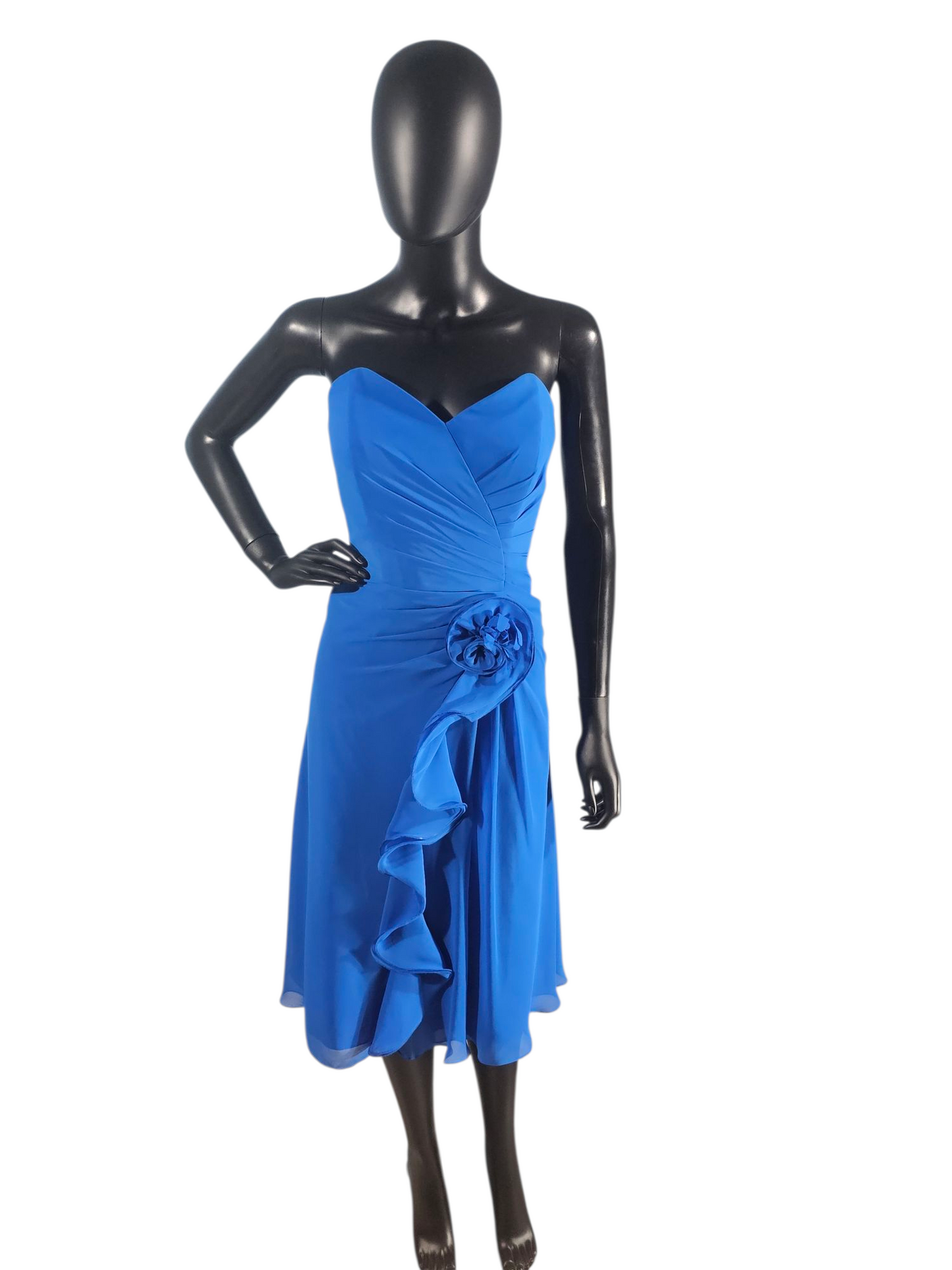 Starry Sapphire Chiffon Strapless Ruched Mid-Length Dress - B2