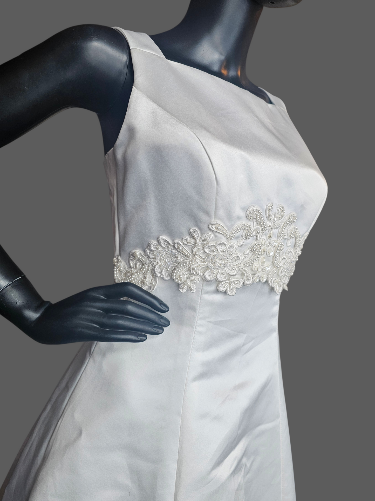 Vintage White Satin Empire Square Neck Wedding Gown - Mori Lee