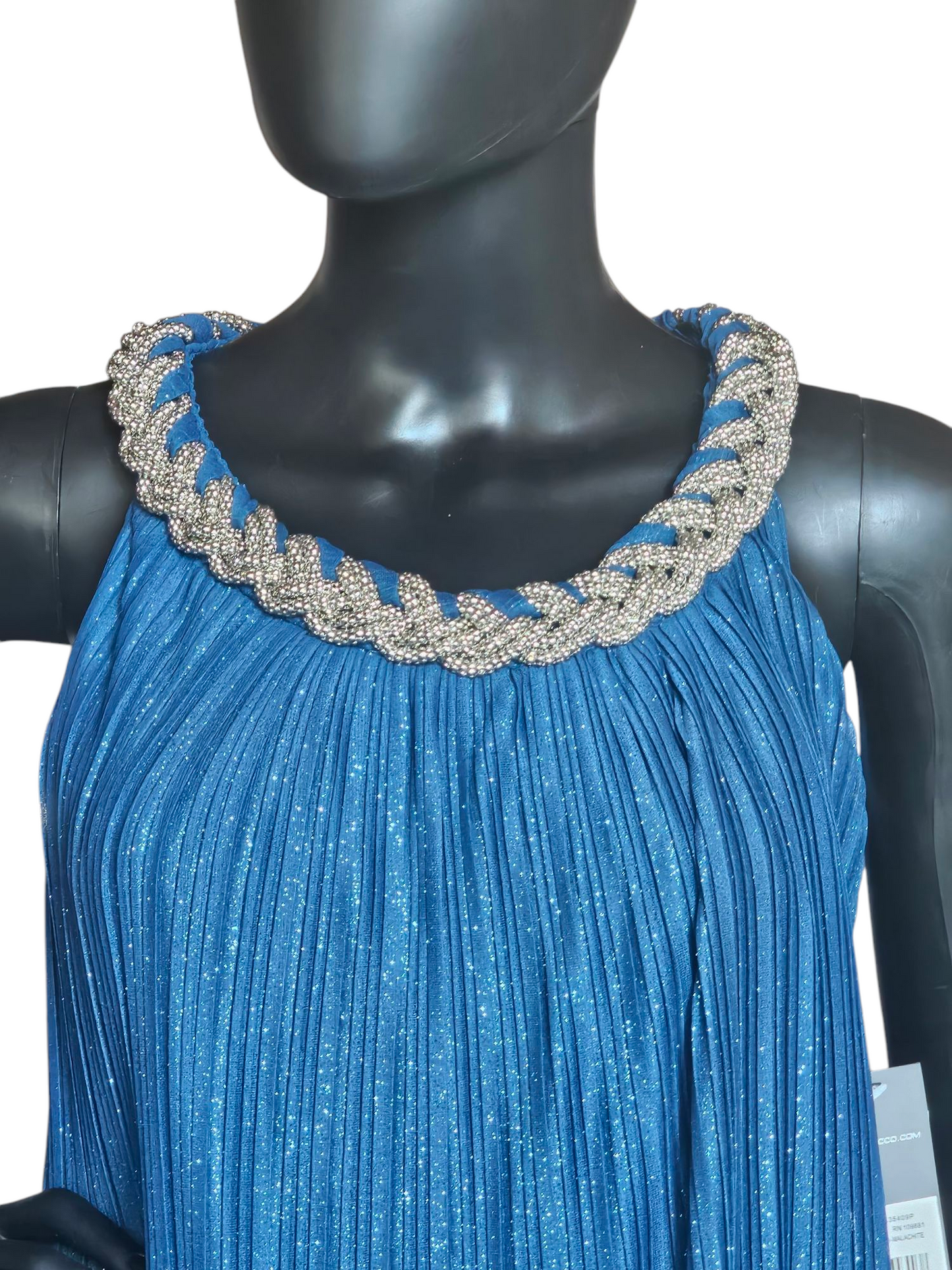 Sparkle Teal Chain Neck Cocktail - Donna Ricco - PETITE