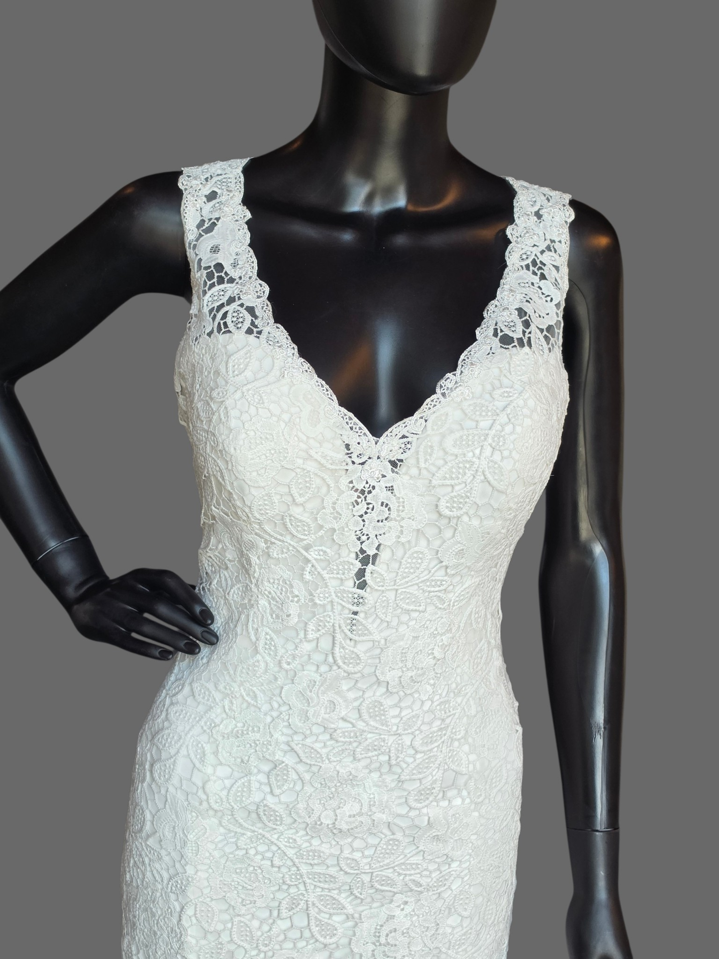 Lace Fit/Flare V-Neck Wedding Gown - Rebecca Ingram