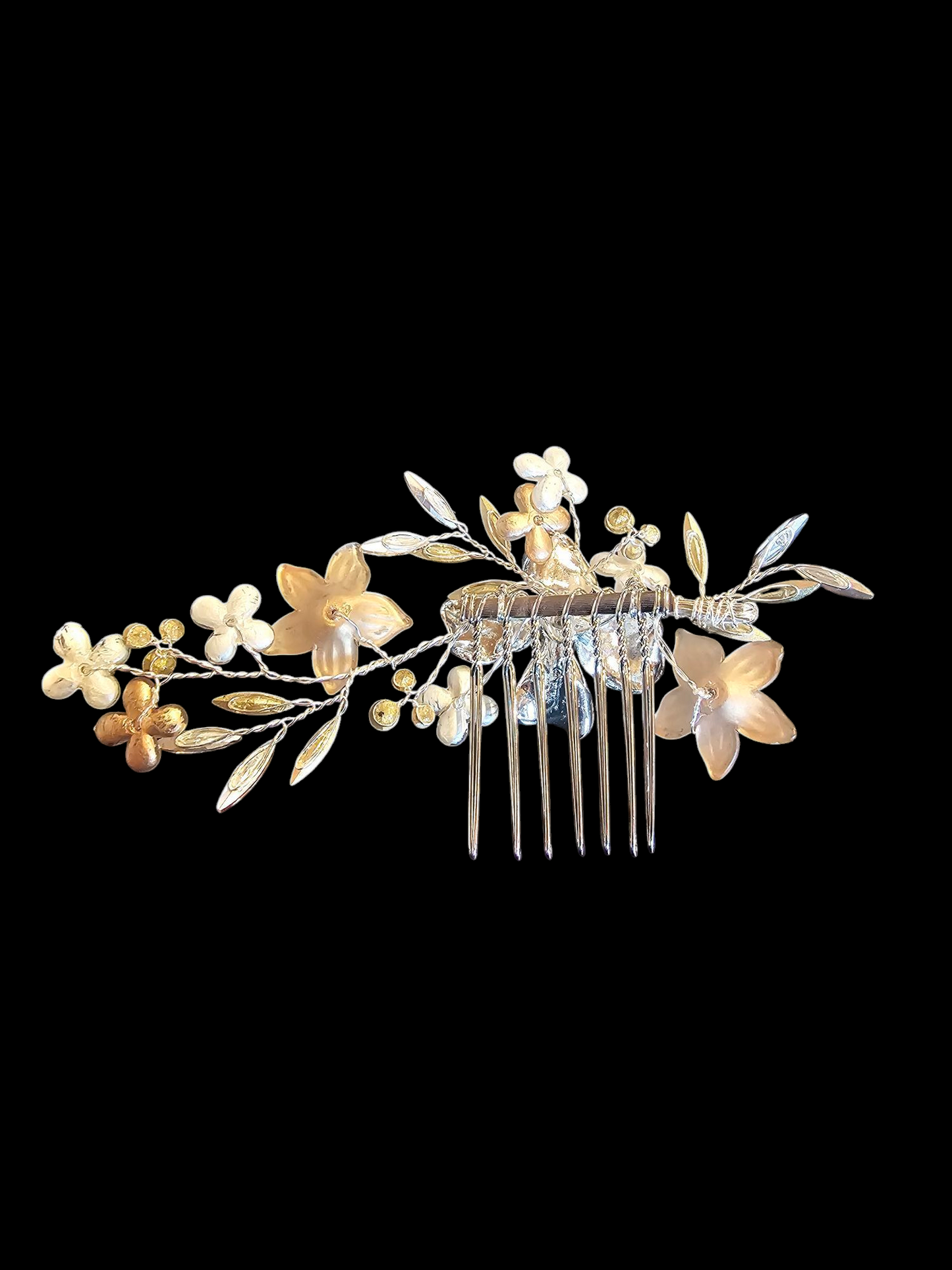 Silver/Rose/Teal Floral Hair Comb - Marionat