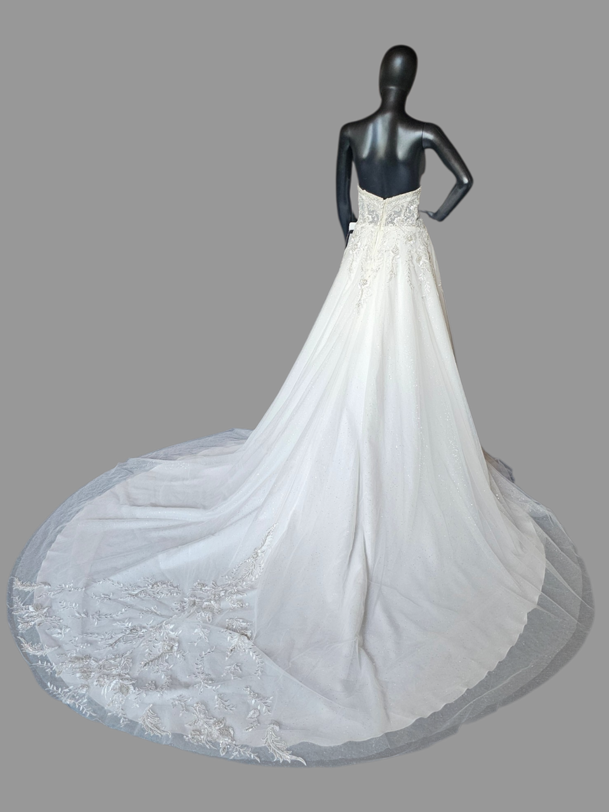 White Sparkle A-Line Strapless Sweetheart Drop Sleeve Wedding Gown - Mori Lee