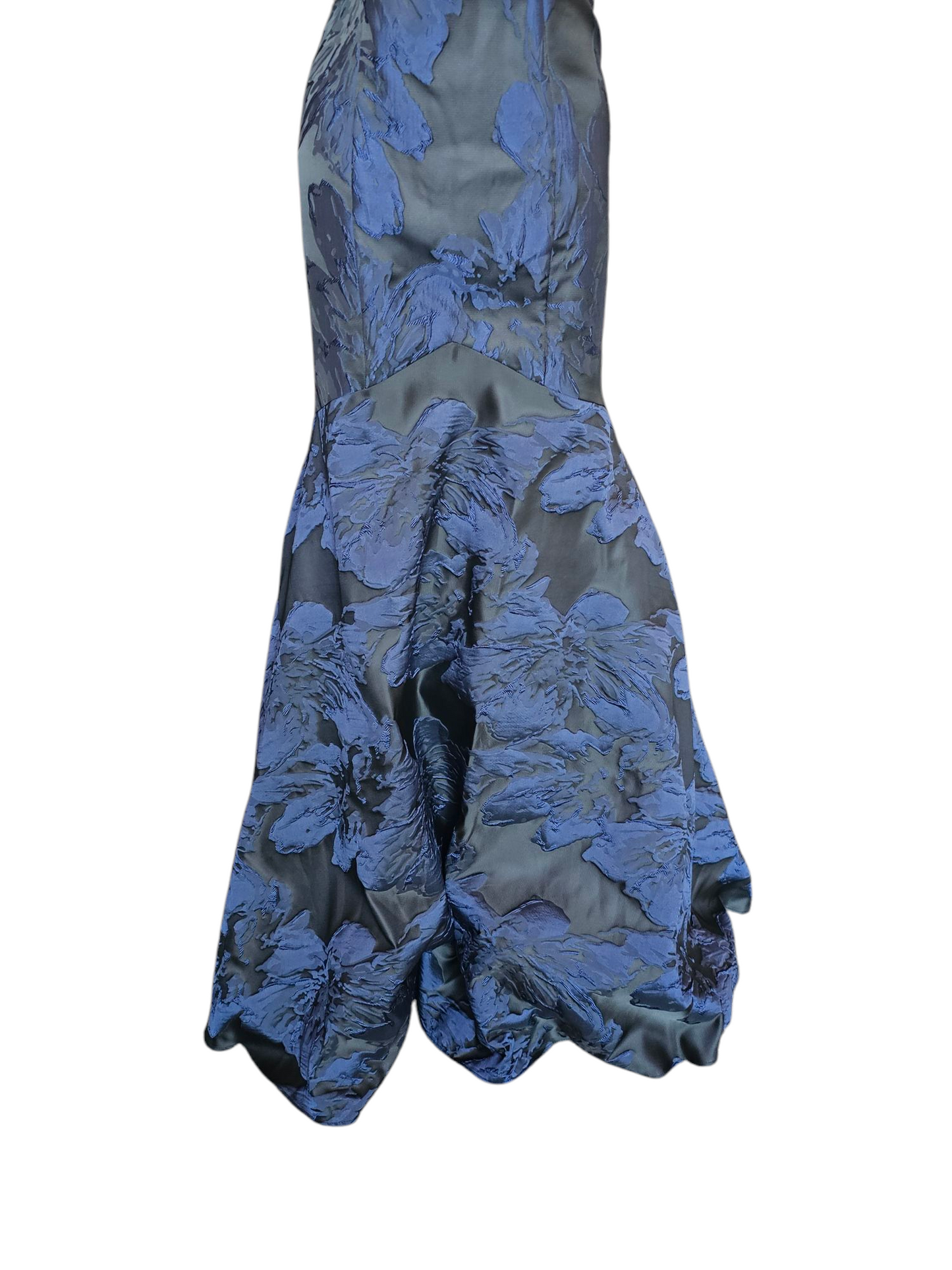 Black/Navy Jacquard Off Shoulder Fit/Flare Formal Gown - Madeline Gardner