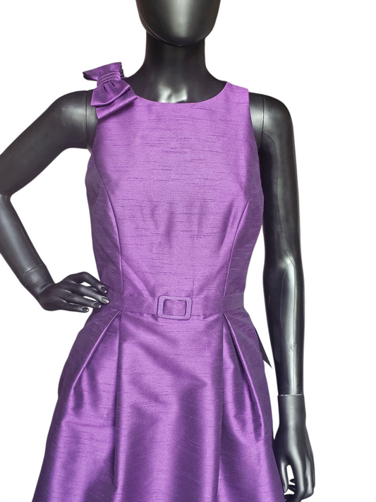 Purple Shangtung High Neck Belted Cocktail/Party Dress - Alexia