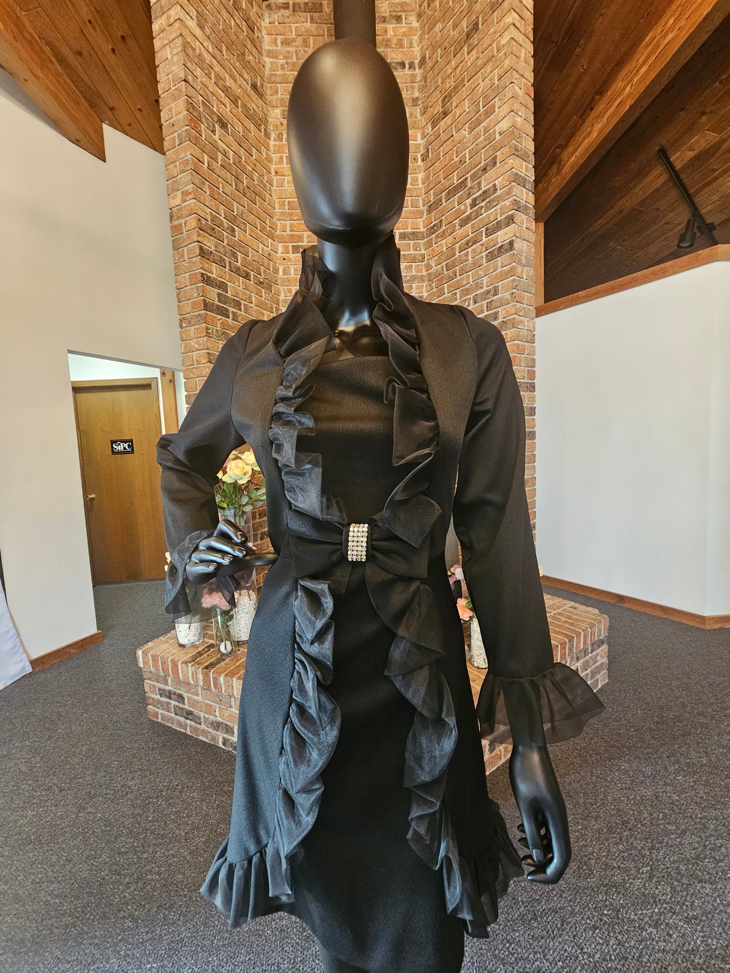 Black Crepe High Collar Short Cocktail Dress / Party Dress