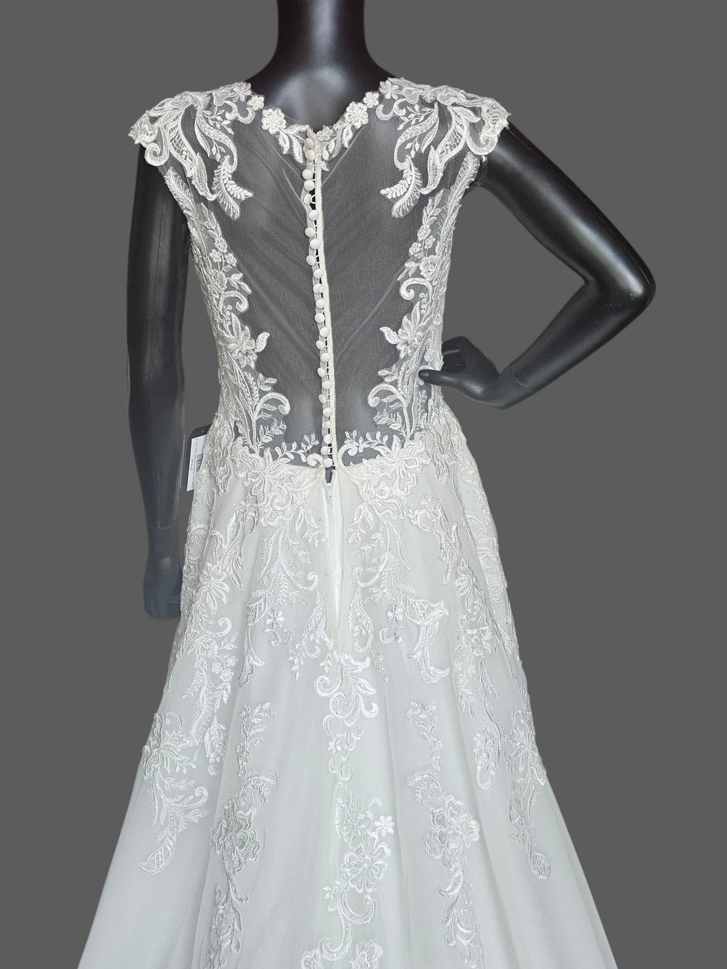 Ivory Illusion Cap Sleeve A-Line Net Wedding Gown - Mori Lee